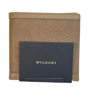 Bulgari NWOT Unisex BiFold Brown Leather Wallet Care Card Quiet Luxury
